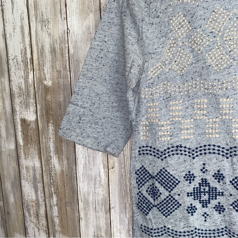 Lucky Brand Blue Embroidered Boho Knit Top Geometric 3/4 Sleeve Medium - Picture 3 of 4
